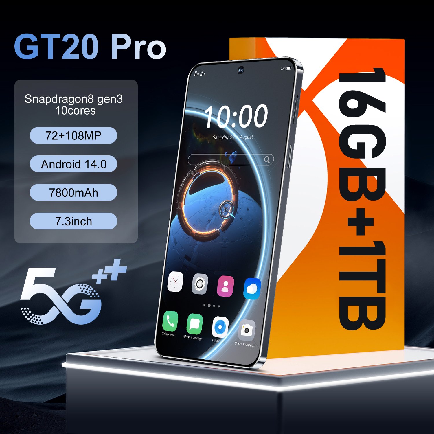 Hot sales in 2024 7.3-inch Gt20 pro smartphone 4g 5g smartphone 16GB +1 tb 72mp +108mp dual Sim dual standby smartphone